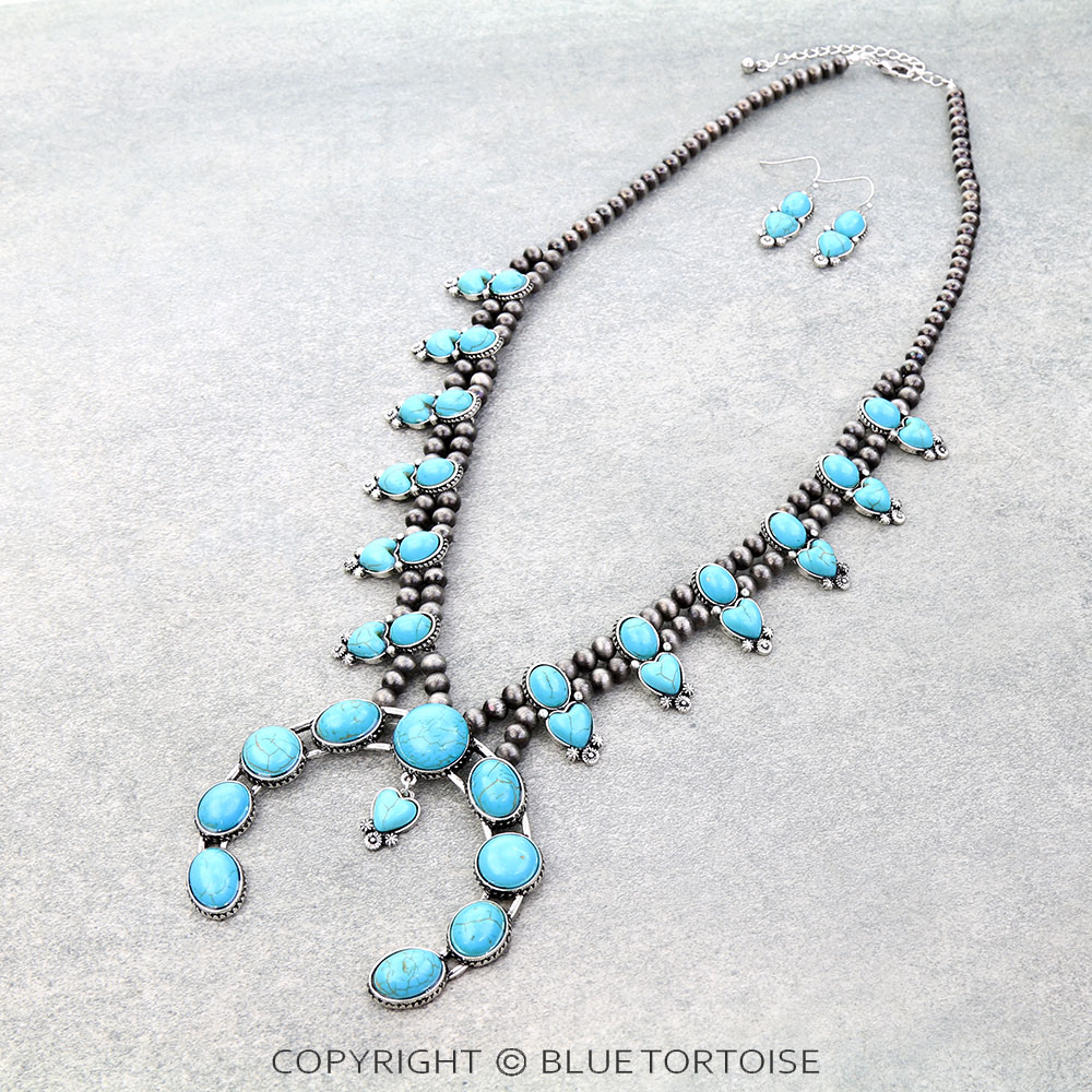 Western Squash Blossom Heart Stone Necklace Set