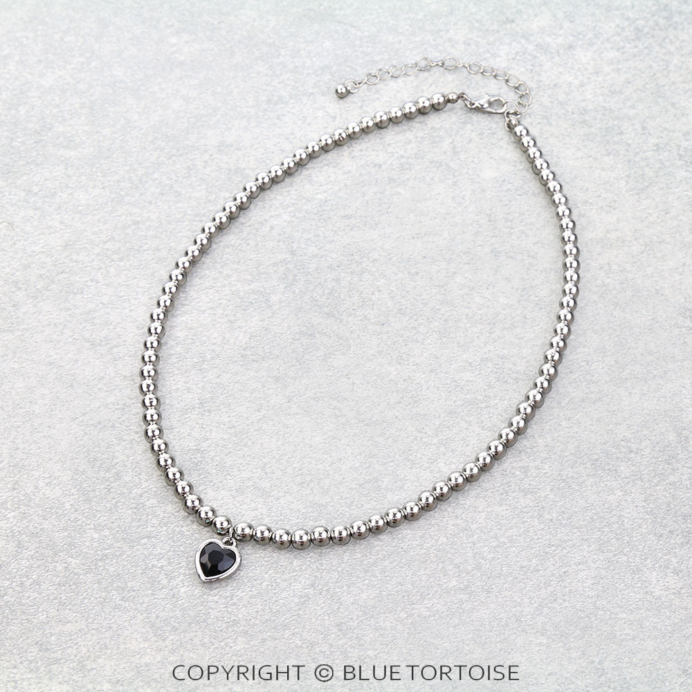 Beaded Heart Glass Stone Necklace