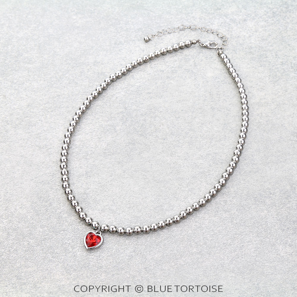 Beaded Heart Glass Stone Necklace