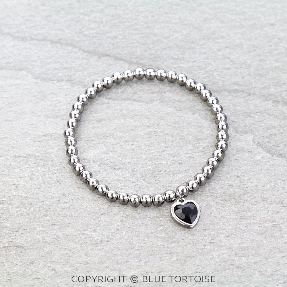 Beaded Heart Glass Stone Stretch Bracelet