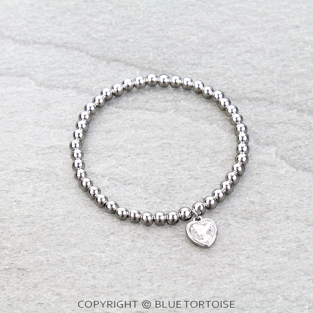 Beaded Heart Glass Stone Stretch Bracelet