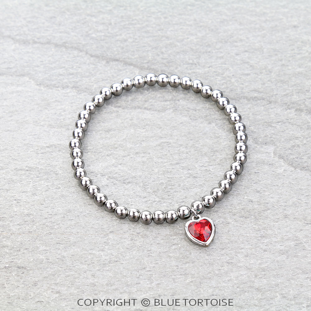Beaded Heart Glass Stone Stretch Bracelet