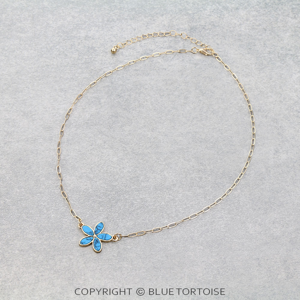 Stone Flower Paper Link Chain Necklace