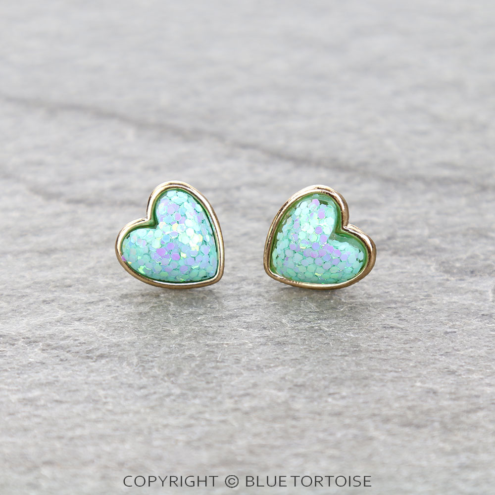Sparkly Heart Stud Earrings