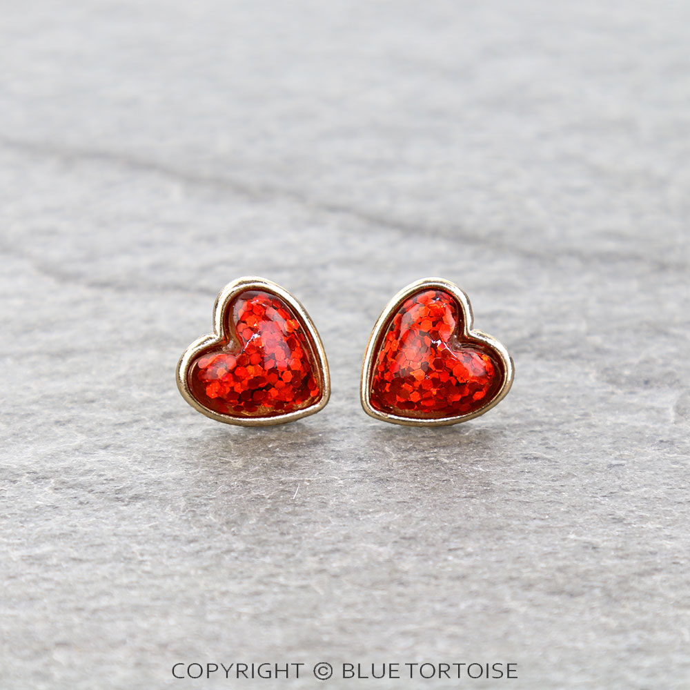 Sparkly Heart Stud Earrings