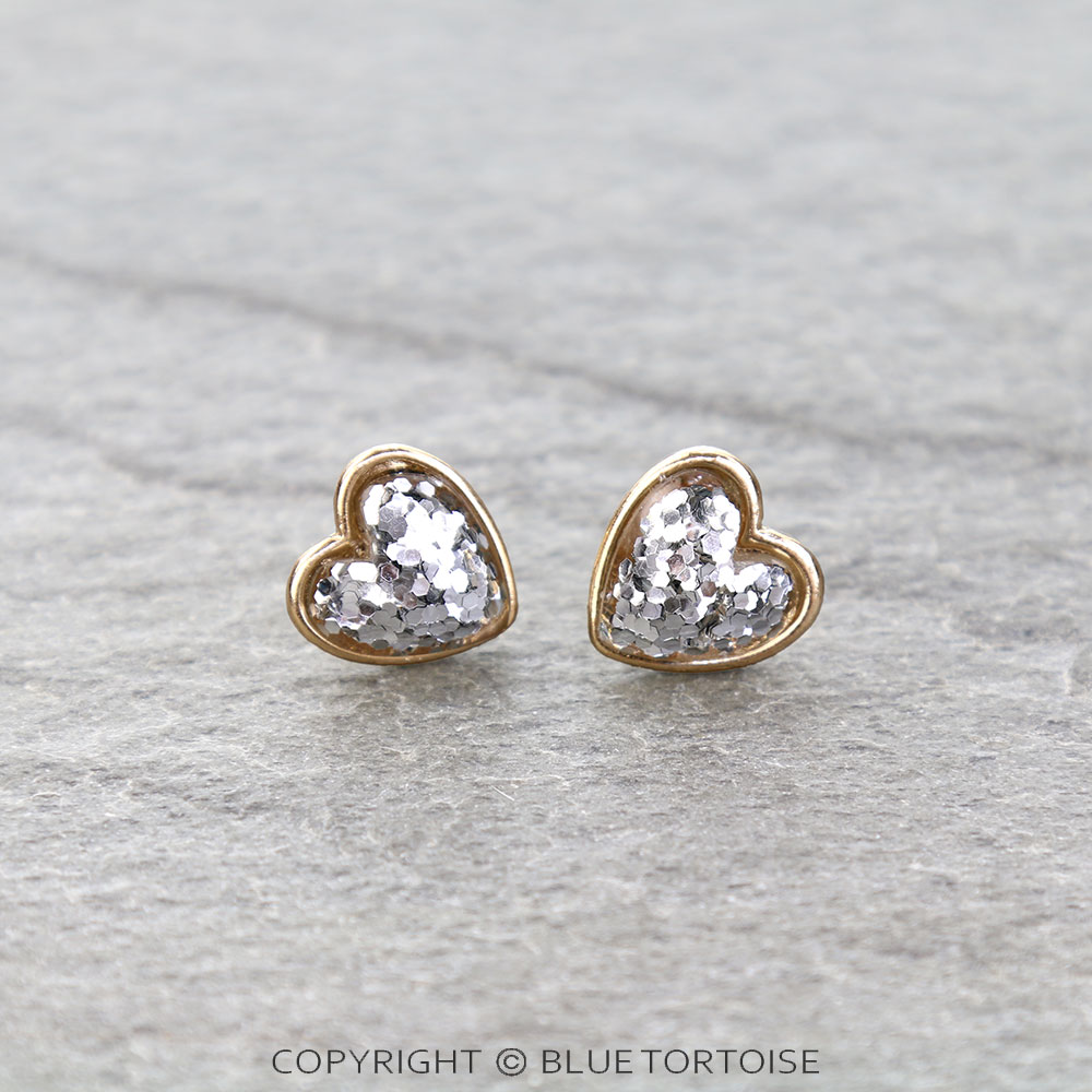 Sparkly Heart Stud Earrings