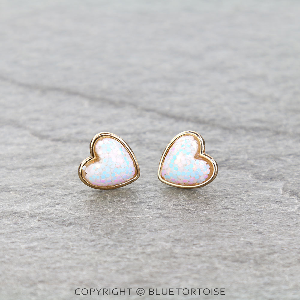 Sparkly Heart Stud Earrings