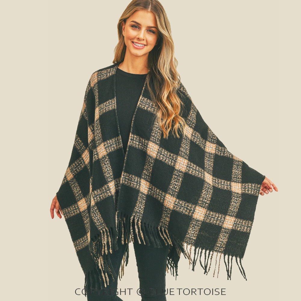 Plaid Pattern Ruana – Bluetortoisewholesale