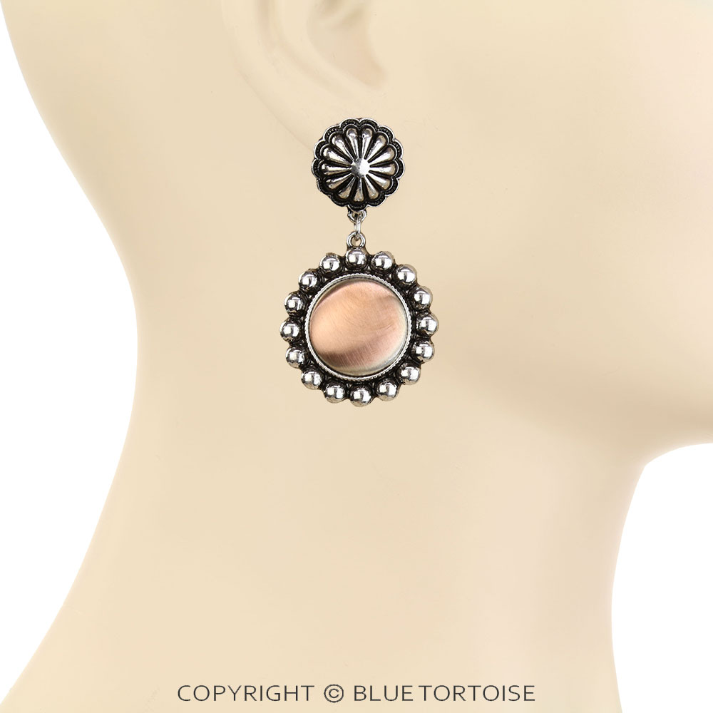 Western Brushed Round Concho Stud Earrings - Image 2