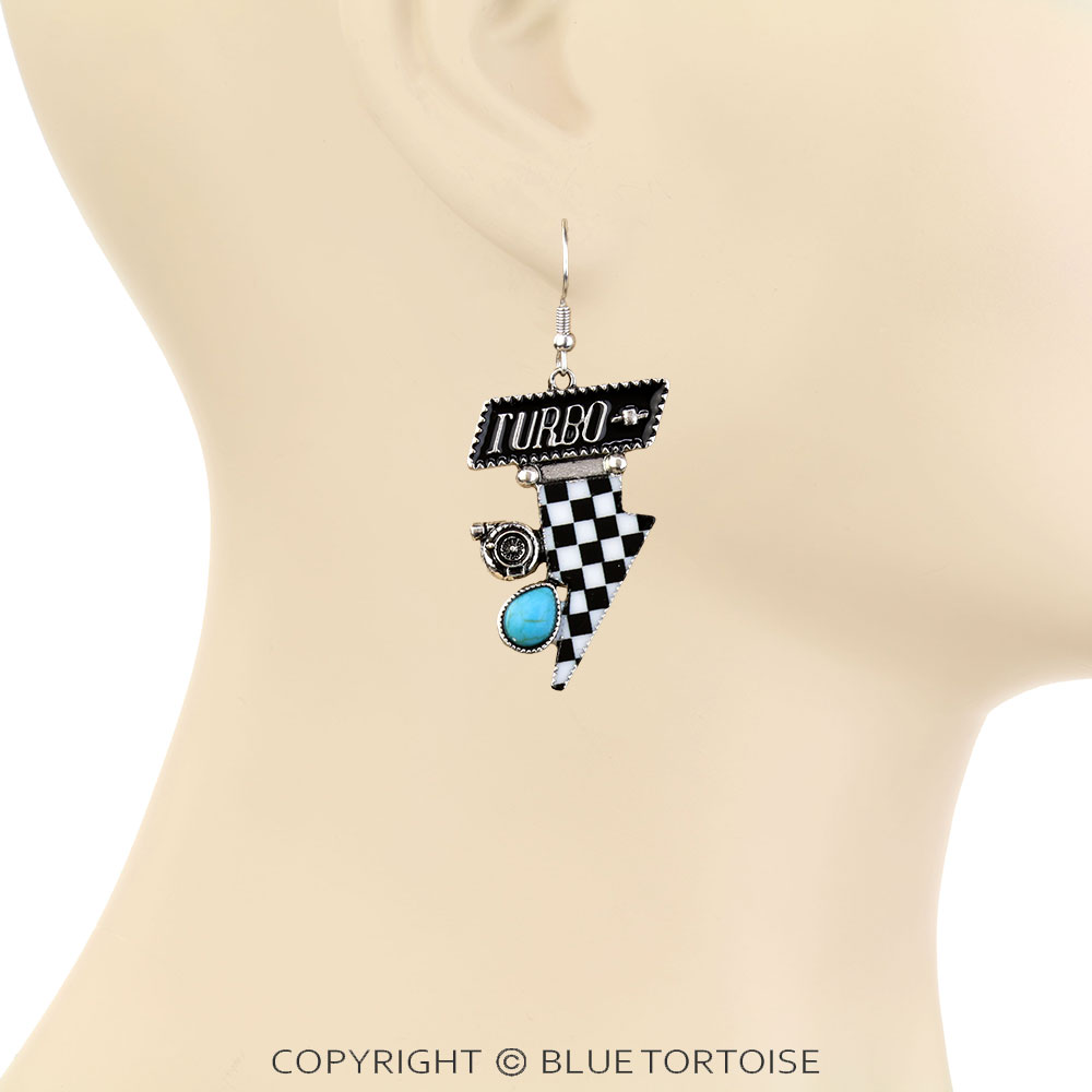 Turbo Checkered Thunder Dangle Earrings - Image 2