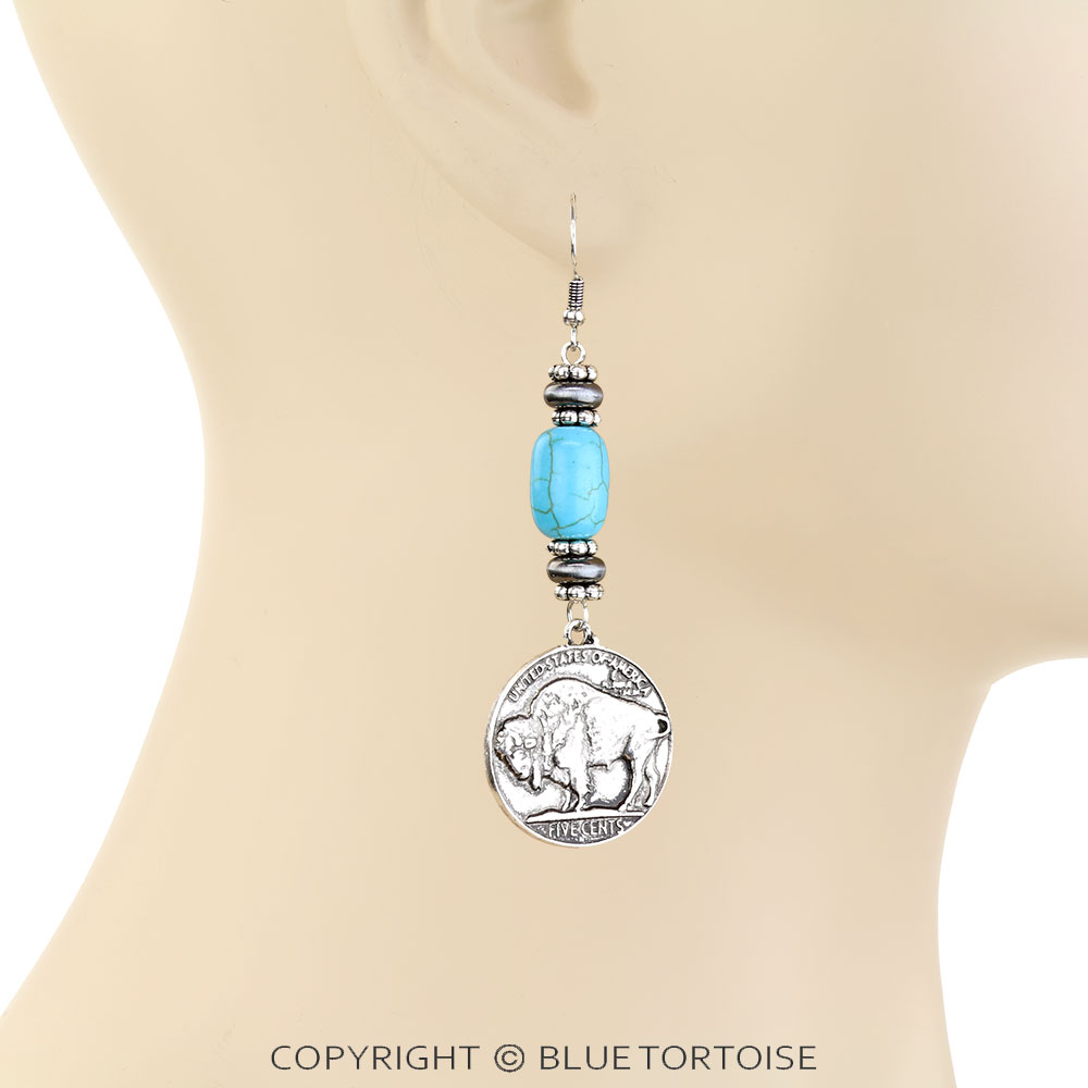 Western Coin Stone Dangle Earrings - Image 3