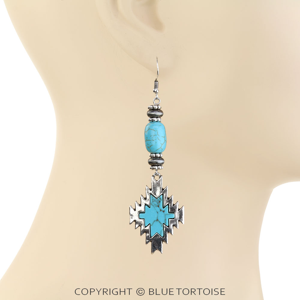 Western Aztec Stone Dangle Earrings - Image 2