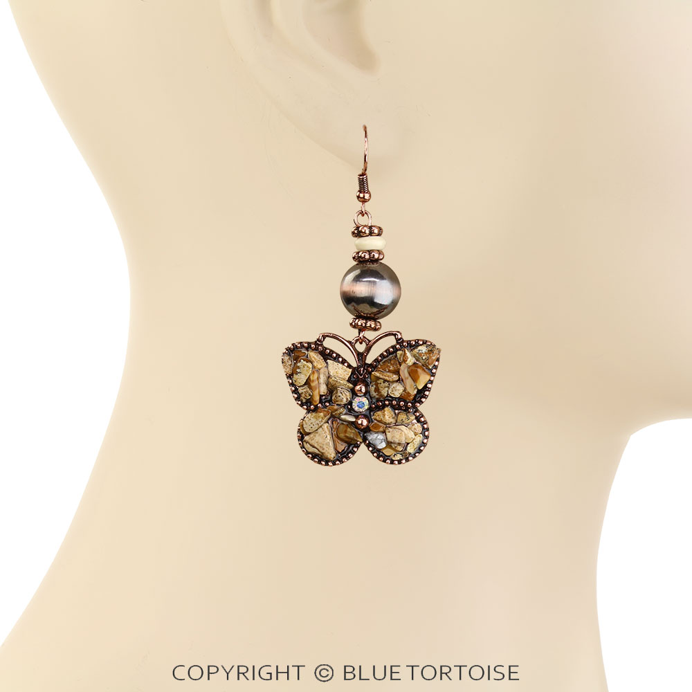 Western Butterfly Chip Stone Dangle Earrings - Image 2