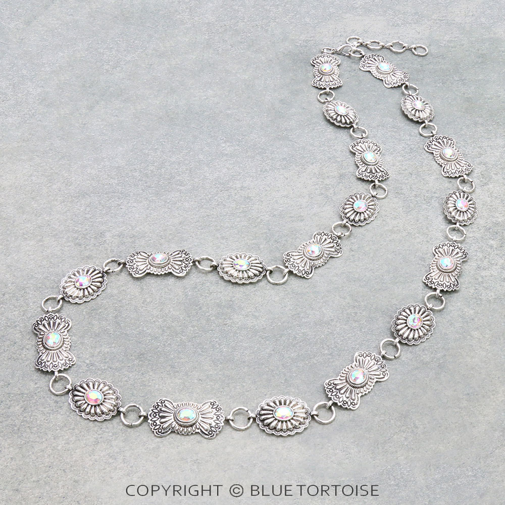 Western Metal Concho Long BeltNecklace Combination Bluetortoisewholesale