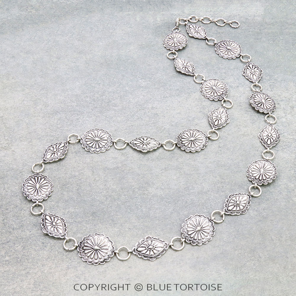 Western Metal Concho Long BeltNecklace Combination Bluetortoisewholesale