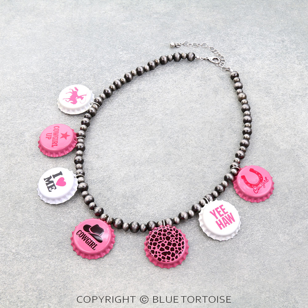 Western Cowgirl Bottle Cap Charm Necklace