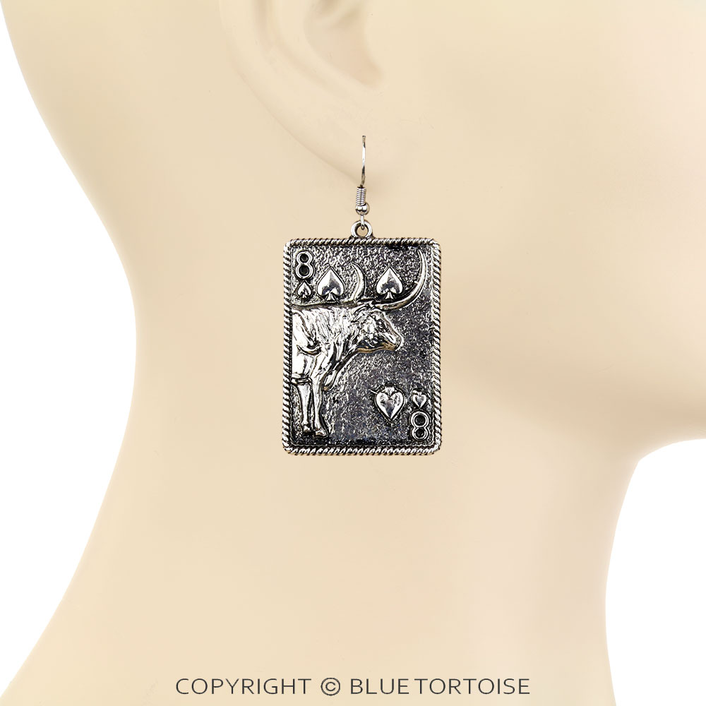 Western Gamble Steerhead Card Dangle Earrings - Image 2