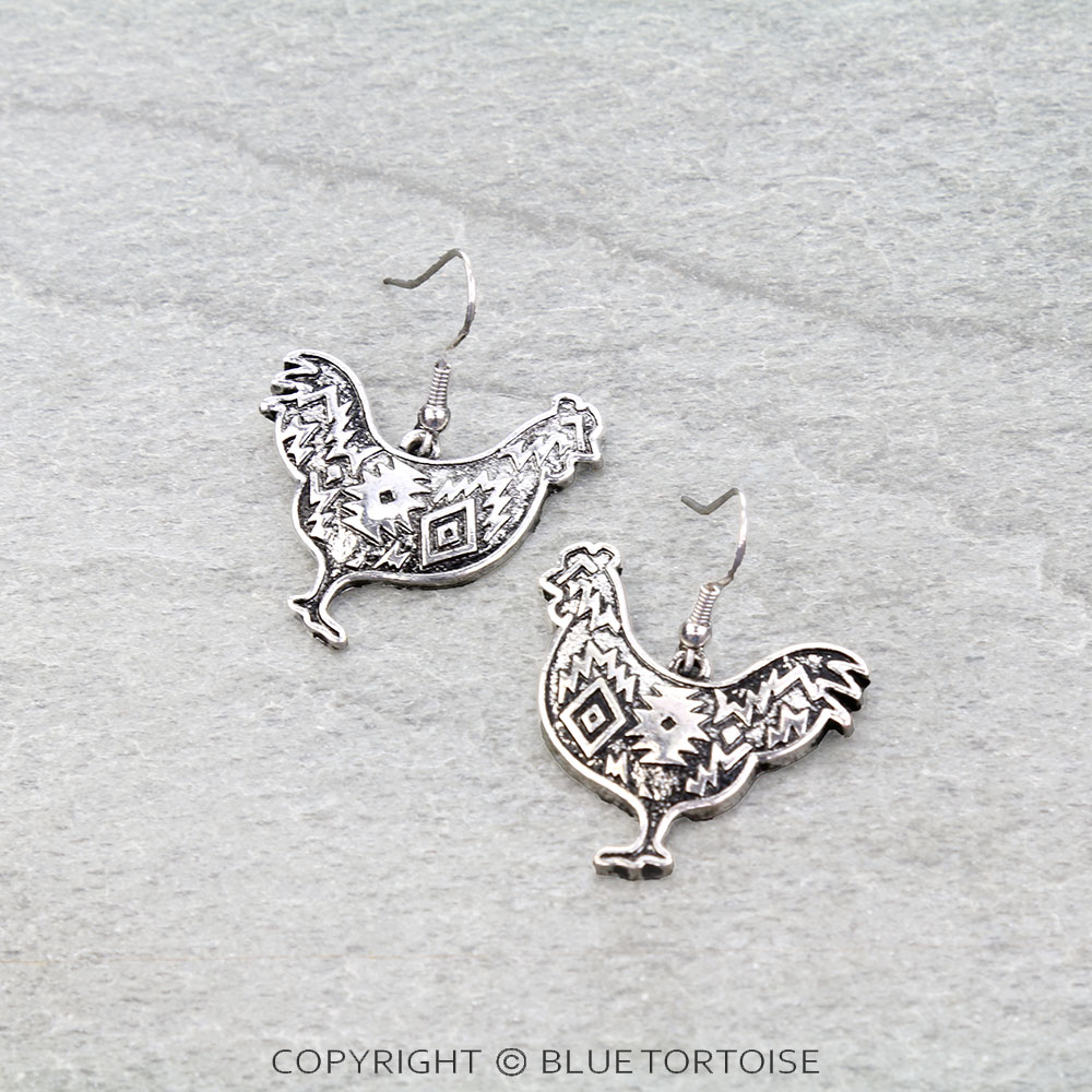 Western Aztec Rooster Dangle Earrings