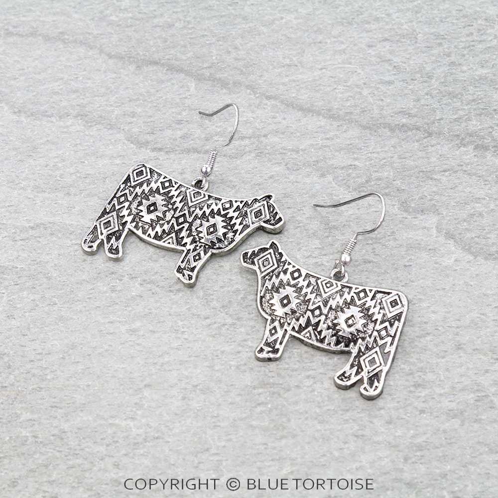 Western Aztec Cow Dangle Earrings