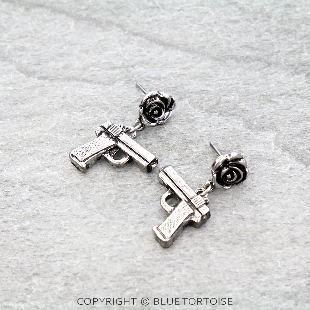 Western Rose & Gun Stud Earrings