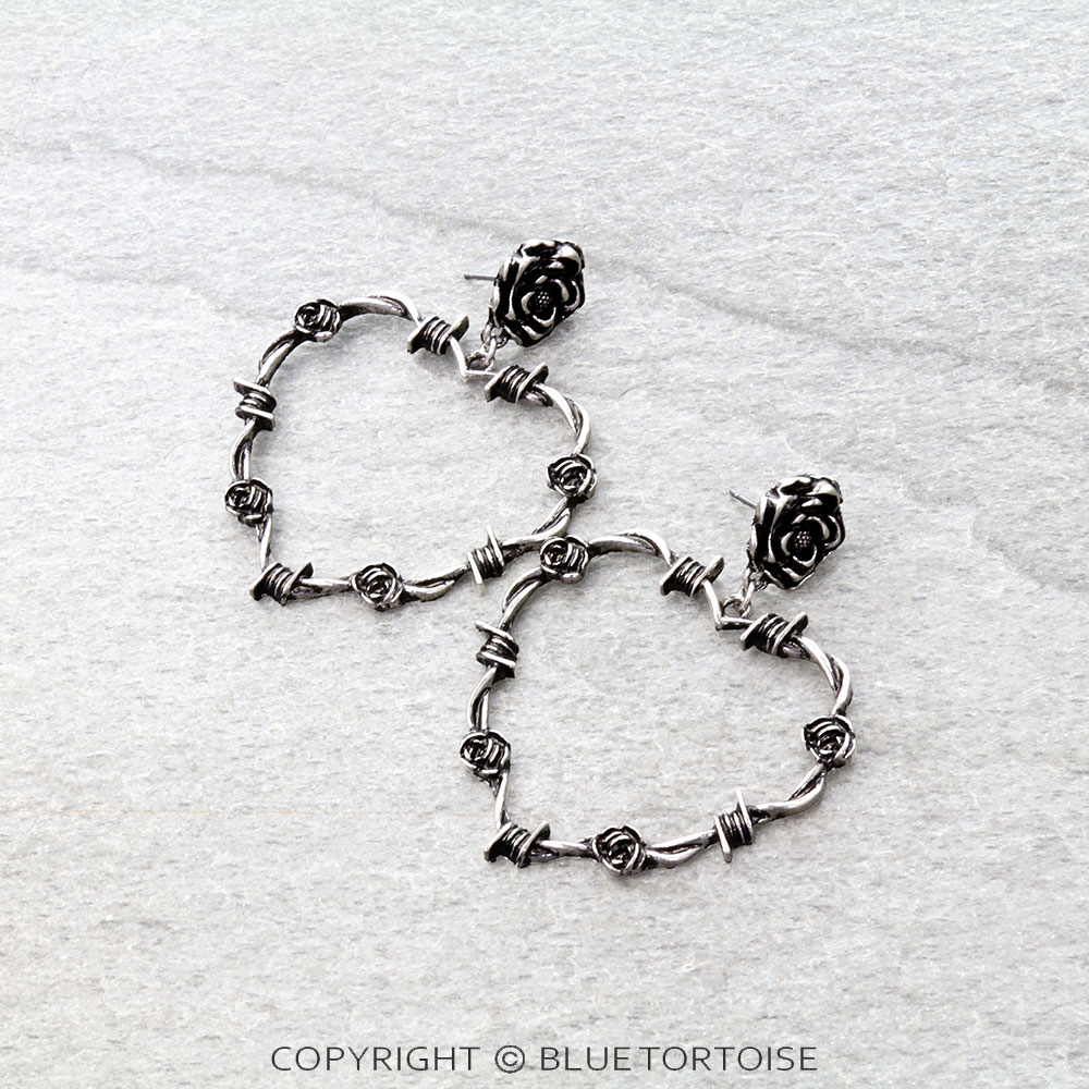 Western Barbed Heart & Rose Stud Earrings
