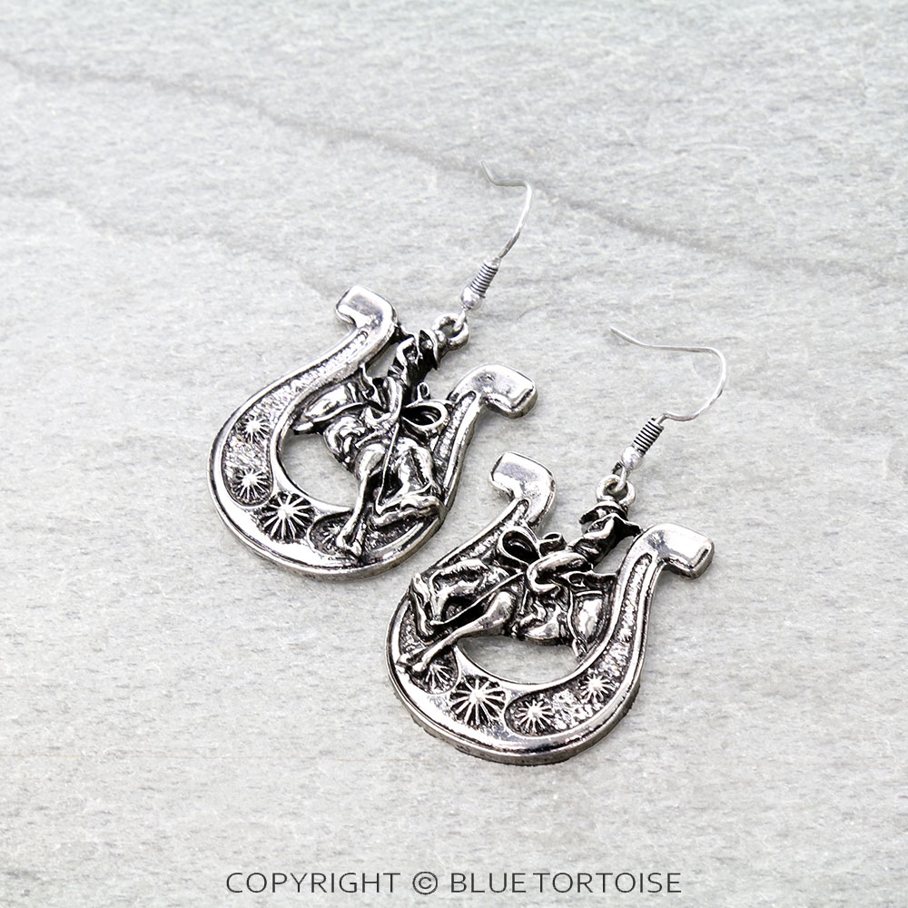 Western Horse Groove & Cowboy Dangle Earrings