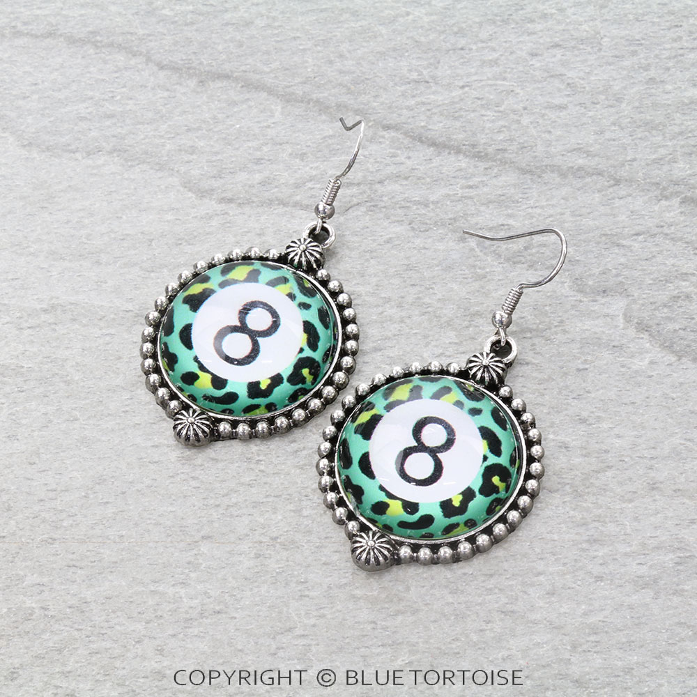 8 Ball Leopard Dangle Earrings