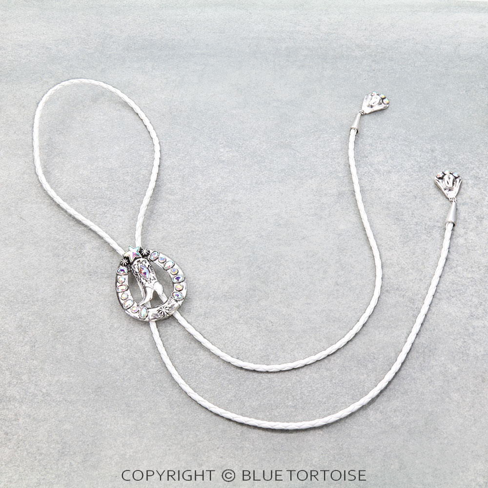 Western Cowboy Boot Stone Bolo Necklace