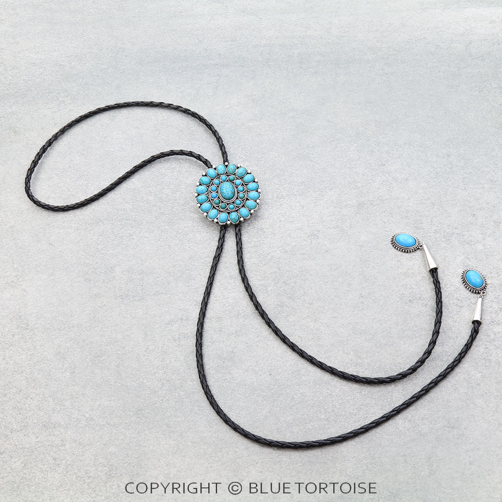 Western Concho Stone Bolo Necklace