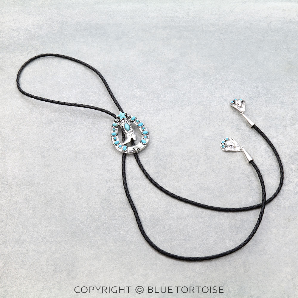 Western Cowboy Boot Stone Bolo Necklace