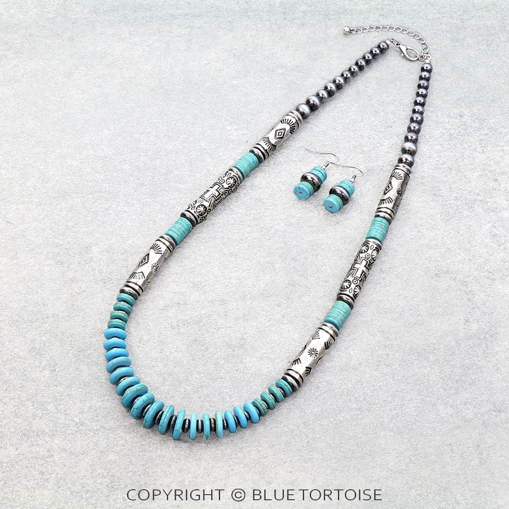 Western Style Bead & Barrel Necklace Set