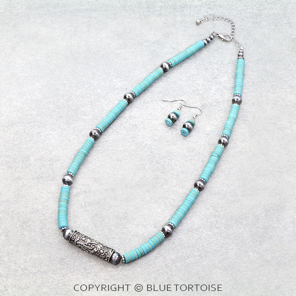 Western Style Bead & Barrel Necklace Set