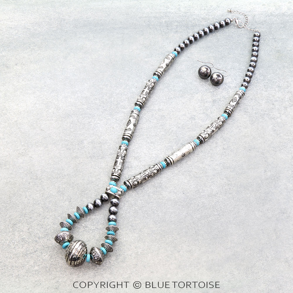 Western Style Pearl & Barrel Necklace Set