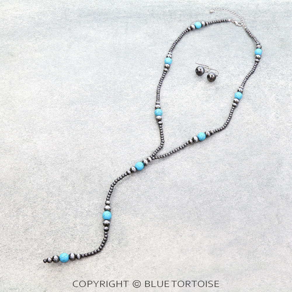 Navajo Style Pearl & Bead Y Necklace Set
