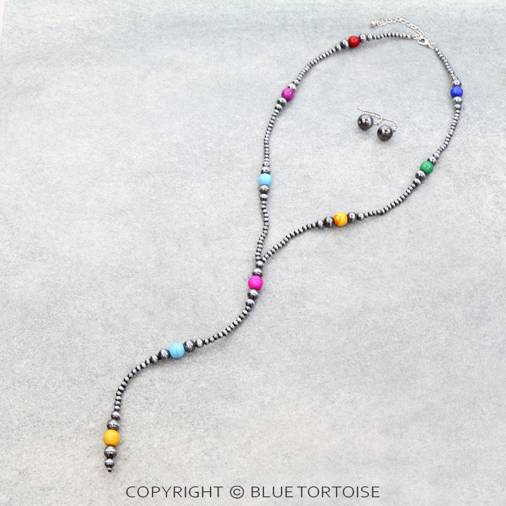 Navajo Style Pearl & Bead Y Necklace Set