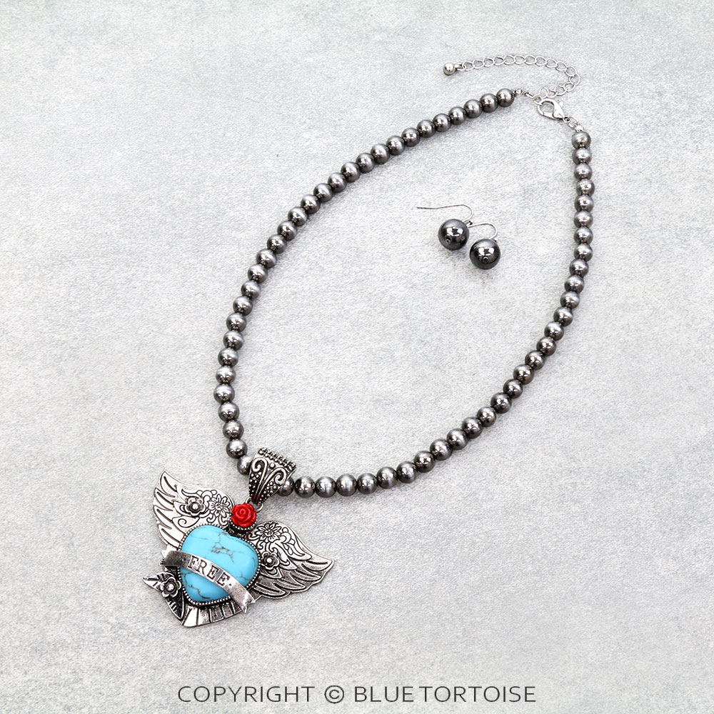 Western Heart Stone Necklace Set