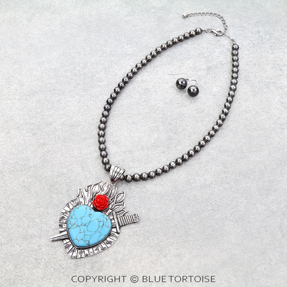 Western Heart Stone Necklace Set