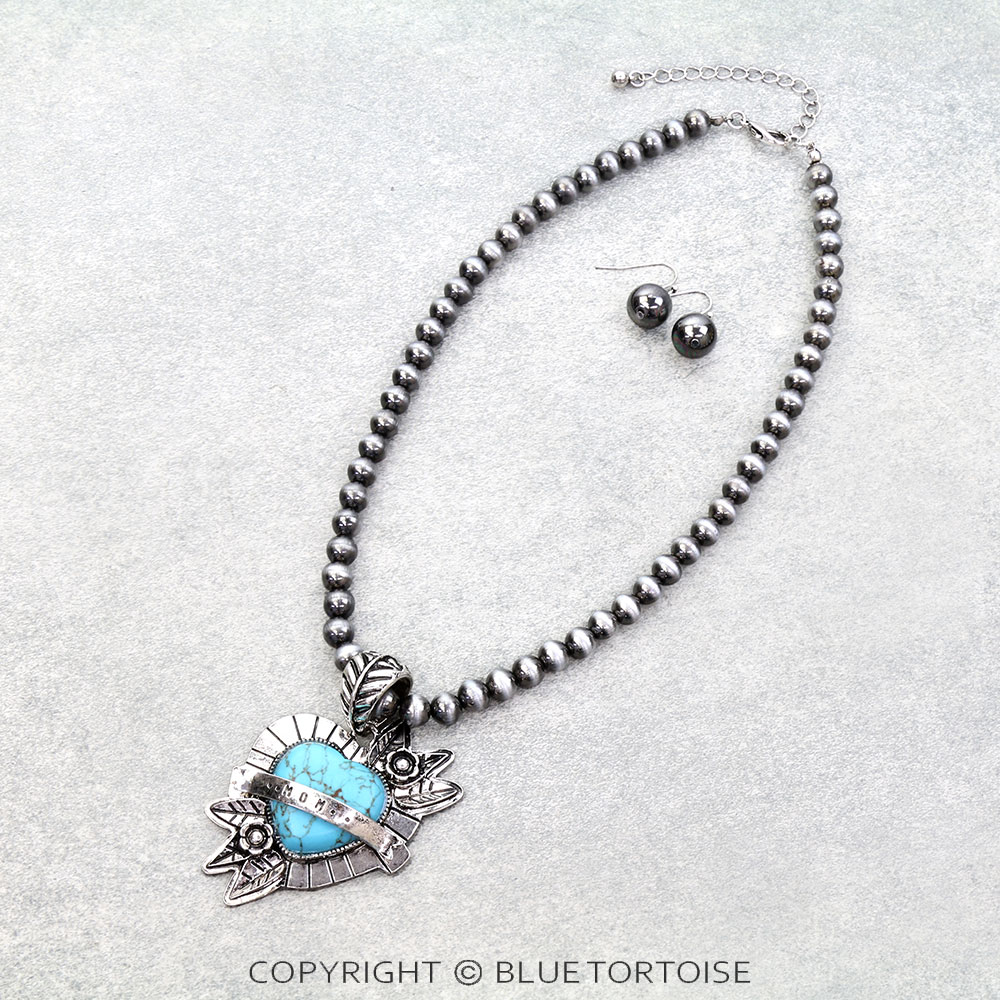 Western Heart Stone Necklace Set