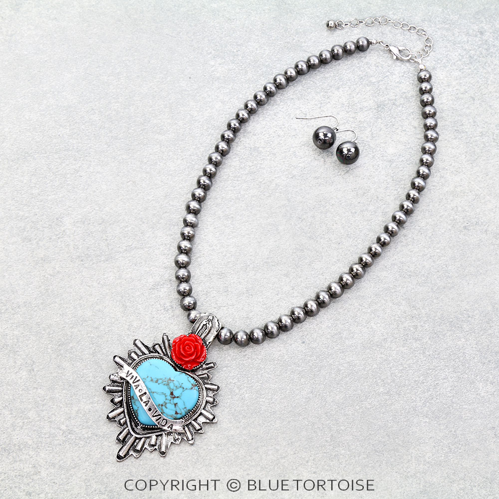 Western Heart Stone Necklace Set