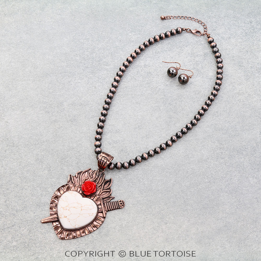 Western Heart Stone Necklace Set
