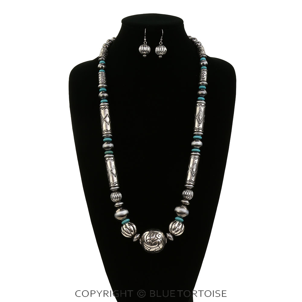 Western Navajo Style Pearl & Barrel Necklace Set - Image 2