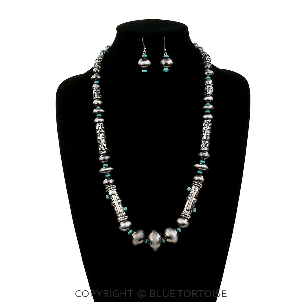 Western Navajo Style Pearl & Barrel Necklace Set - Image 2