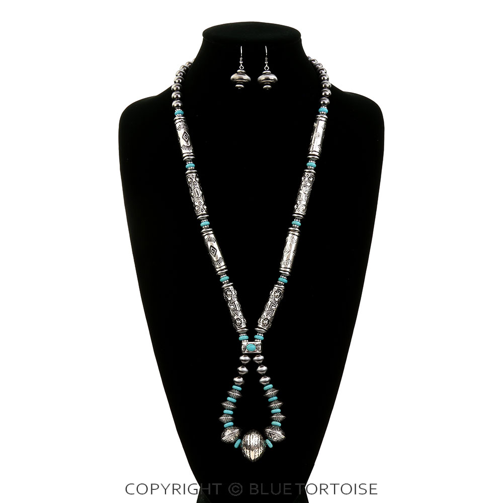 Western Style Pearl & Barrel Necklace Set - Image 2
