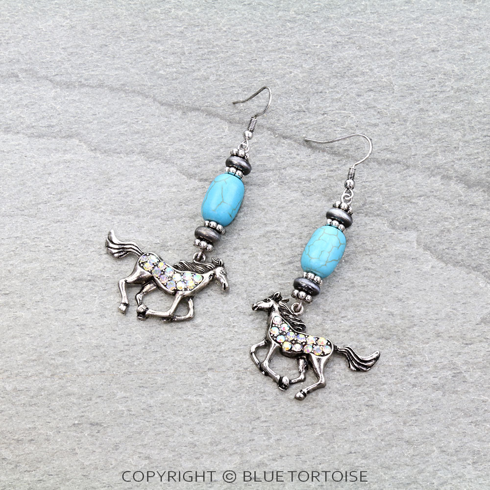Western Horse Stone Dangle Earrings