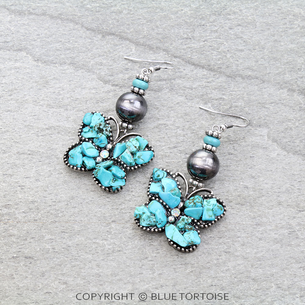 Western Butterfly Chip Stone Dangle Earrings