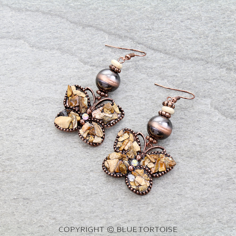 Western Butterfly Chip Stone Dangle Earrings