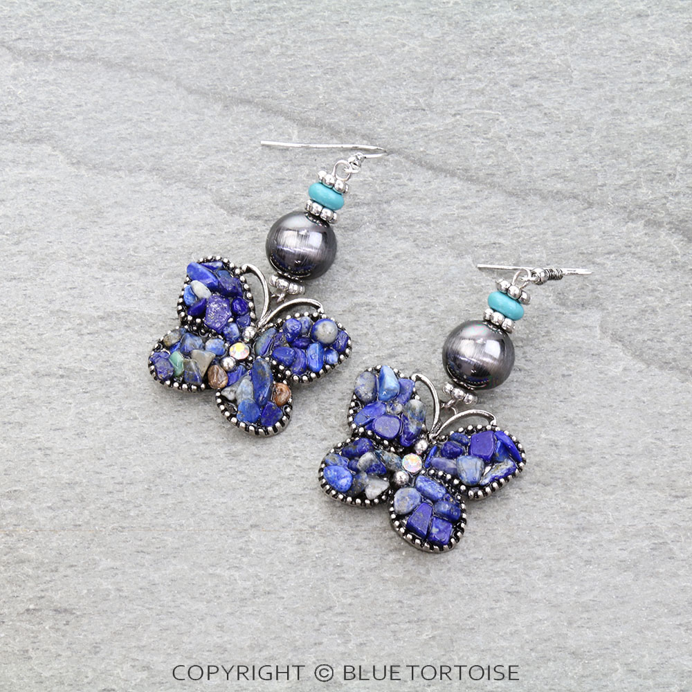 Western Butterfly Chip Stone Dangle Earrings
