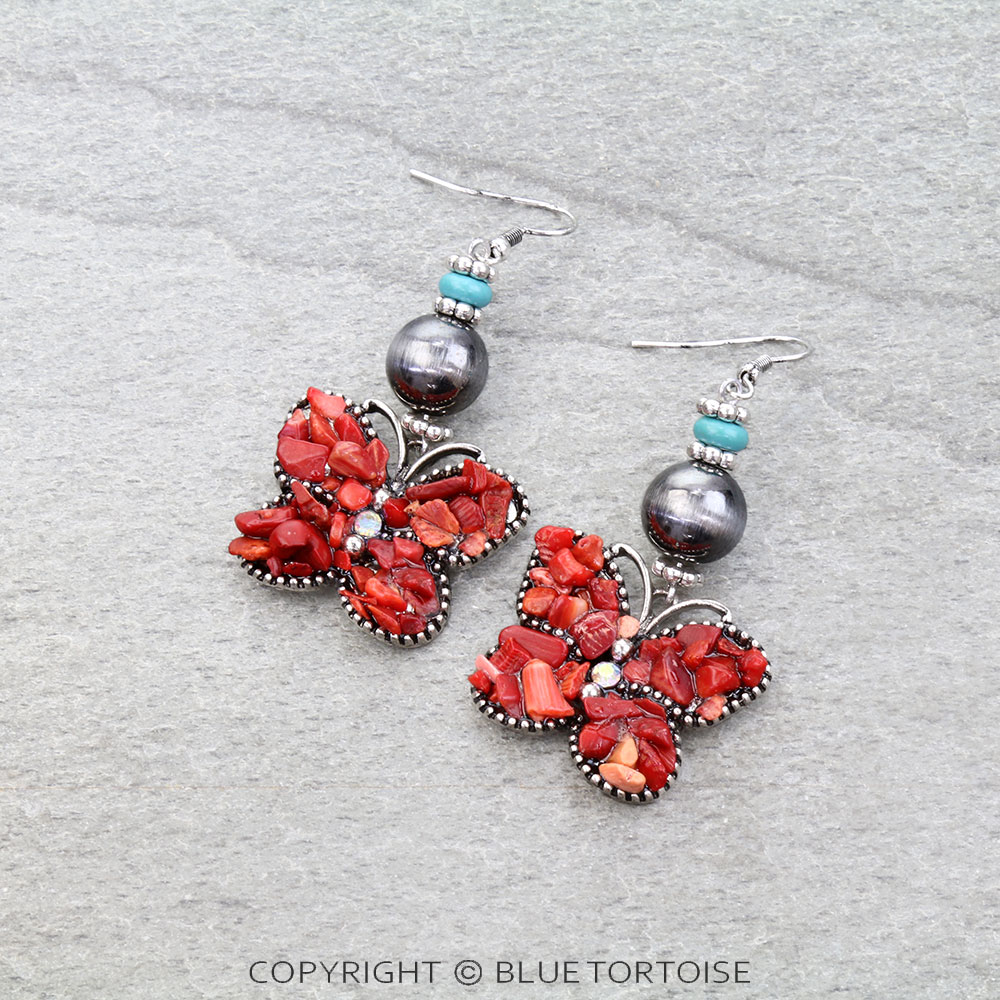 Western Butterfly Chip Stone Dangle Earrings