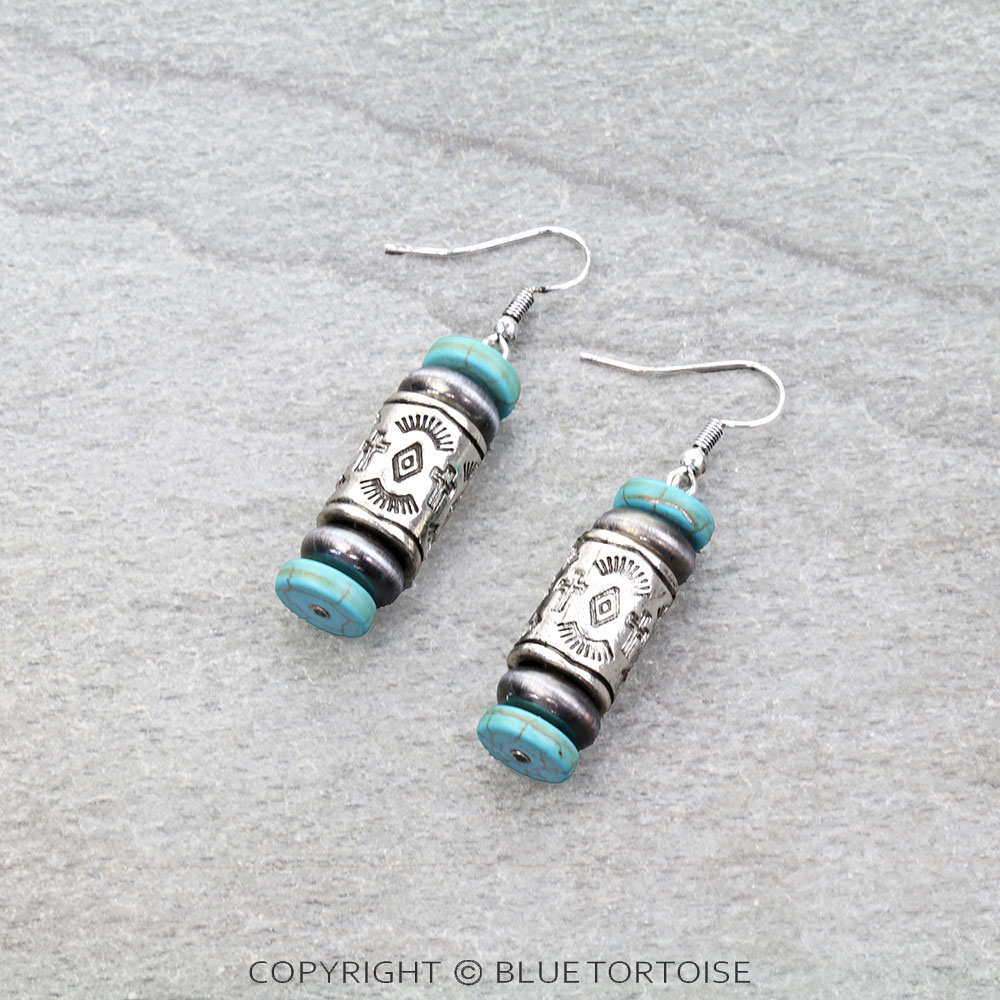 Navajo Style Pearl & Barrel Dangle Earrings