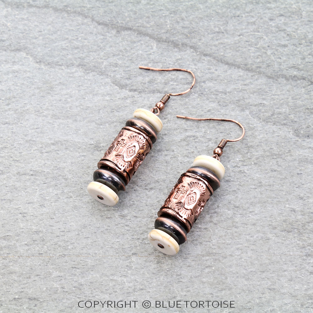 Navajo Style Pearl & Barrel Dangle Earrings